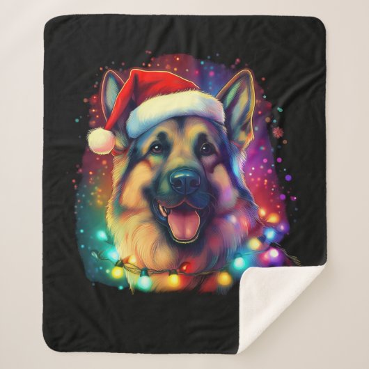 Duitse herdershond met kerstmuts sherpa deken (Voorkant)