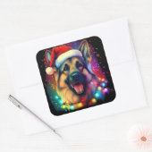 Duitse herdershond met kerstmuts vierkante sticker (Envelop)
