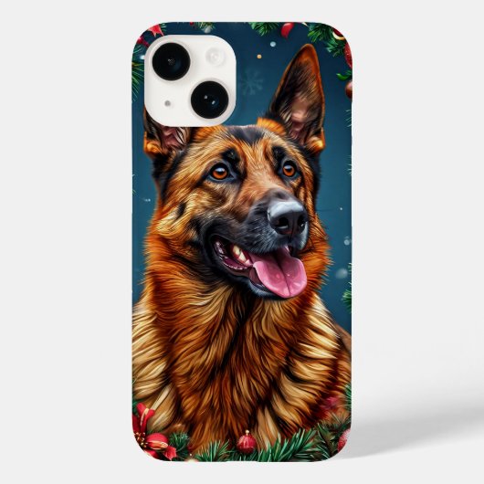 Duitse herdershond met kerstversiering Case-Mate iPhone case (Achterkant)