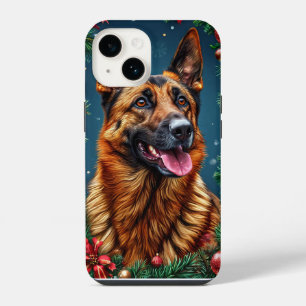 Duitse Herdershond met Kerstversiering iPhone 14 Hoesje