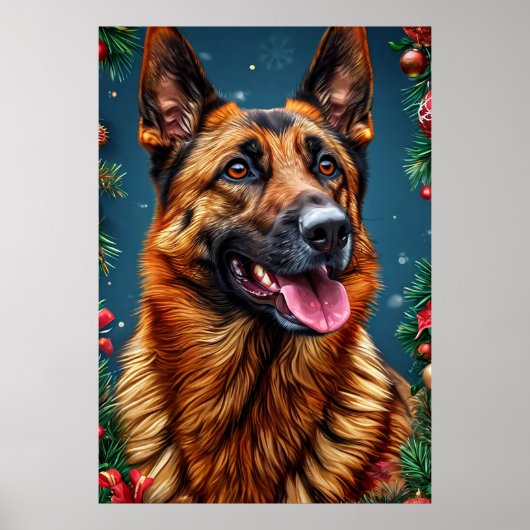 Duitse Herdershond met Kerstversiering Poster (Voorkant)