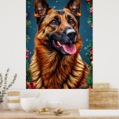 Duitse Herdershond met Kerstversiering Poster (Keuken)
