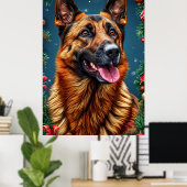 Duitse Herdershond met Kerstversiering Poster (Thuiskantoor)