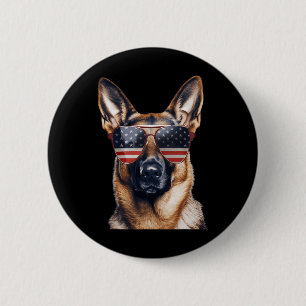 Duitse Herdershond Met Usa Vlag Onafhankelijkheids Ronde Button 5,7 Cm