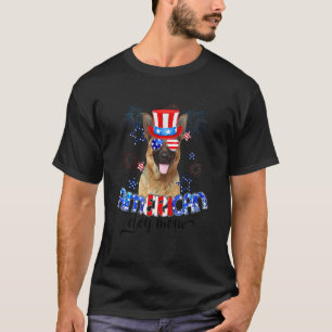 Duitse Herdershond met zonnebril Vlag van de VS 4e T-shirt