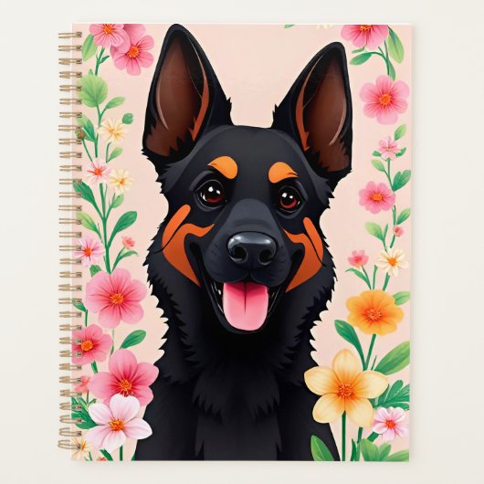Duitse herdershond Omringd door Levendige Bloemen Planner (Voorkant)