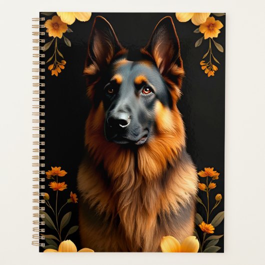 Duitse herdershond omringd door levendige bloemen planner (Voorkant)
