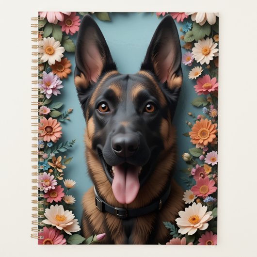 Duitse herdershond omringd door levendige bloemen planner (Voorkant)