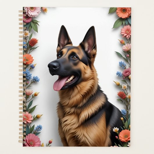 Duitse herdershond omringd door levendige bloemen planner (Voorkant)