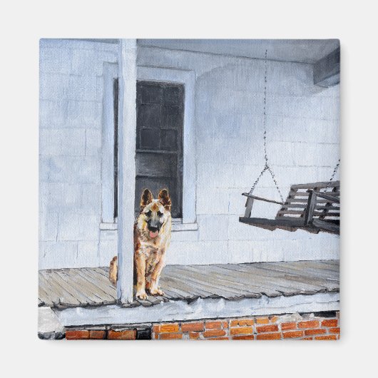 Duitse herdershond op de veranda magneet (Voorkant)