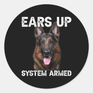 Duitse Herdershond Oren Omhoog Systeem Gewapend T Ronde Sticker