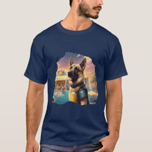 Duitse herdershond politiehond bij een ijsauto t-shirt