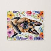 Duitse Herdershond Portret Aquarel Dier Legpuzzel (Horizontaal)