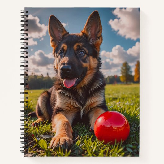 Duitse Herdershond Puppy met een Speelgoed Notitieboek (Voorkant)