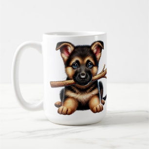 Duitse Herdershond Puppy met een Stok in de Bek Koffiemok