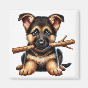 Duitse Herdershond Puppy met een Stok in de Bek Magneet