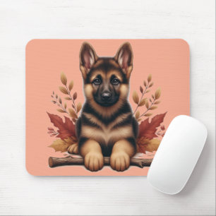 Duitse Herdershond Puppy Met Herfstbladeren Muismat