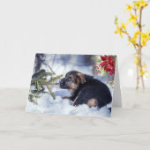 Duitse Herdershond Puppy met Waterverf Poinsettia Kaart (Gele Bloem)