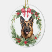 Duitse herdershond Red Bow Holly Wreath Keramisch Ornament (Links)