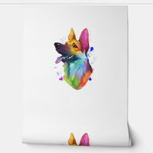 Duitse Herdershond Regenboog Waterverf Spatten  Behang