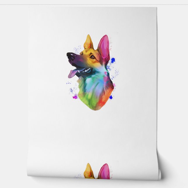Duitse Herdershond Regenboog Waterverf Spatten  Behang (Afrollen)