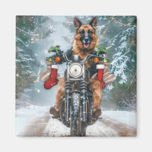 Duitse Herdershond rijdt op motorfiets met Kerstmi Magneet