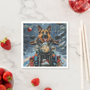 Duitse Herdershond rijdt op motorfiets met Kerstmi Servet