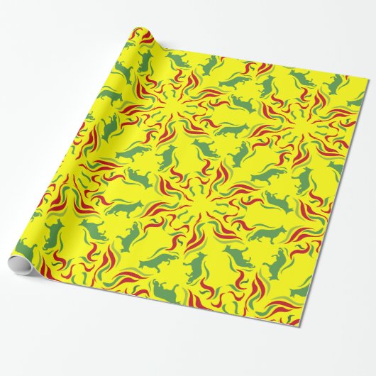 Duitse Herdershond rood groen Cadeaupapier (Uitgerold)