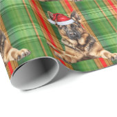 Duitse Herdershond Rood Groen Geruit Kerstmis Cadeaupapier (Rol Hoek)