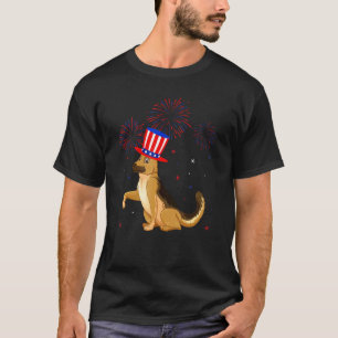 Duitse Herdershond Rood Wit Blauw Vuurwerk 4e O T-shirt