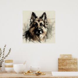 Duitse Herdershond Schets Kunst Poster