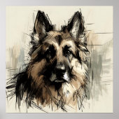Duitse Herdershond Schets Kunst Poster (Voorkant)