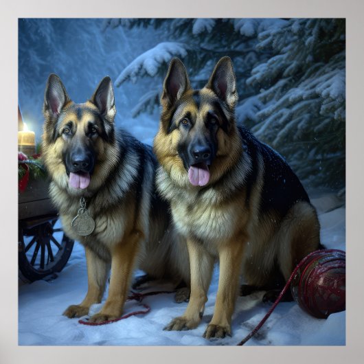 Duitse Herdershond Sneeuw Slede Kerst Decoratie (Voorkant)