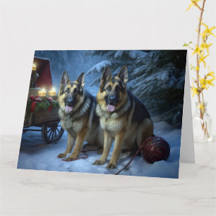 Duitse Herdershond Sneeuw Slede Kerst Decoratie Kaart