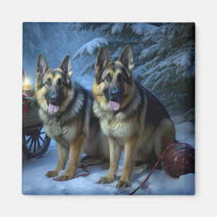 Duitse Herdershond Sneeuw Slede Kerst Decoratie Magneet