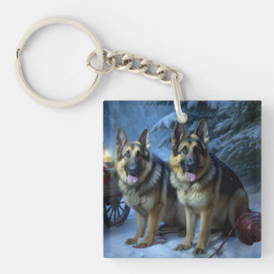 Duitse Herdershond Sneeuw Slede Kerst Decoratie Sleutelhanger