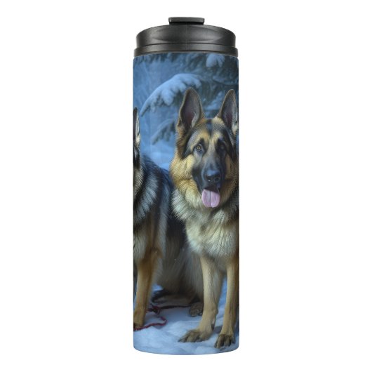 Duitse Herdershond Sneeuw Slede Kerst Decoratie Thermosbeker (Voorkant)