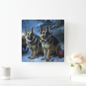 Duitse Herdershond Sneeuw Slede Kerst Decoratie   Vierkante Klok (Huis)