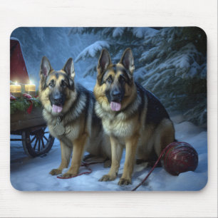 Duitse Herdershond Sneeuw slee Christmas decor   Muismat