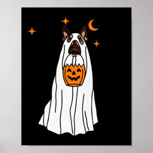 Duitse herdershond spook en pompoen Halloween grie Poster