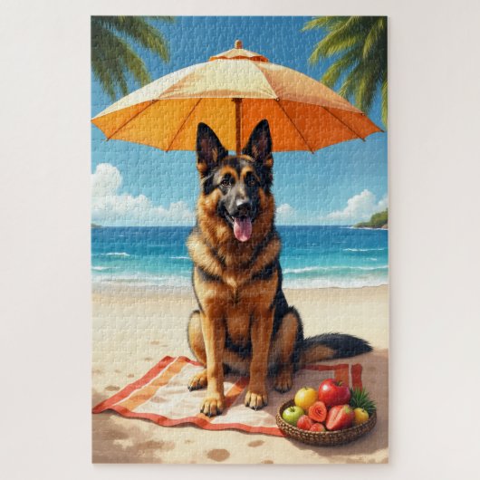 Duitse Herdershond Strand Relax Scène Legpuzzel (Verticaal)