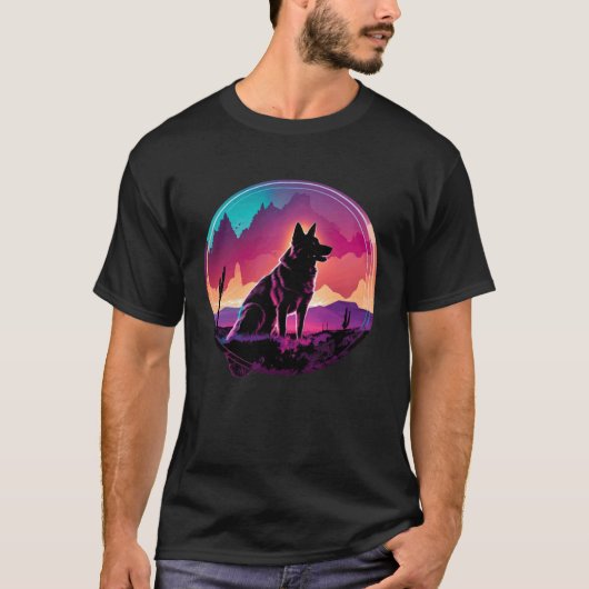 Duitse Herdershond Synthwave 80s Retrowave Estheti T-shirt (Voorkant)