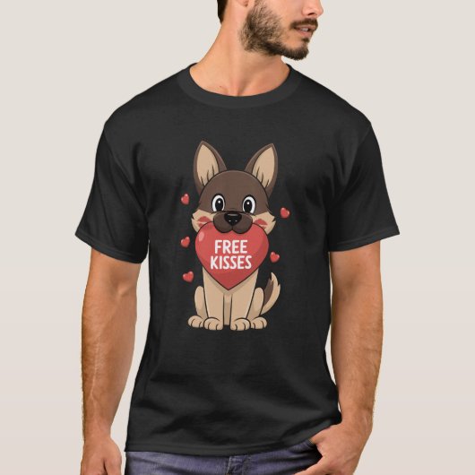 Duitse herdershond Valentijnsdag Free Kisses T-shirt (Voorkant)