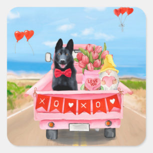 Duitse Herdershond Valentijnsdag Vrachtwagen Hartj Vierkante Sticker