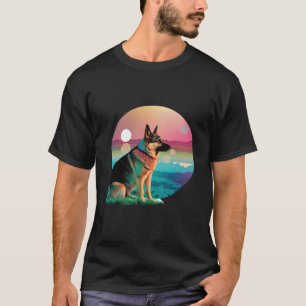 Duitse Herdershond Vaporwave Retrowave Esthetiek T-shirt