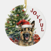 Duitse herdershond verpakt in kerstverlichting keramisch ornament (Voorkant)