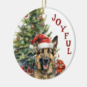 Duitse herdershond verpakt in kerstverlichting keramisch ornament (Links)