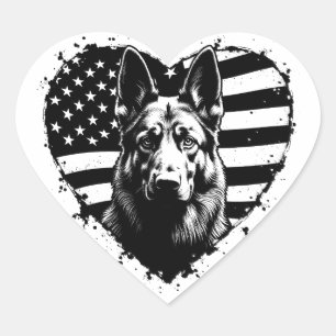 Duitse herdershond VS Amerikaanse vlag 4 juli Hart Sticker