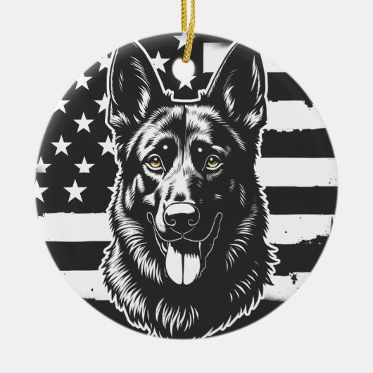 Duitse herdershond VS Amerikaanse vlag 4 juli Keramisch Ornament (Voorkant)
