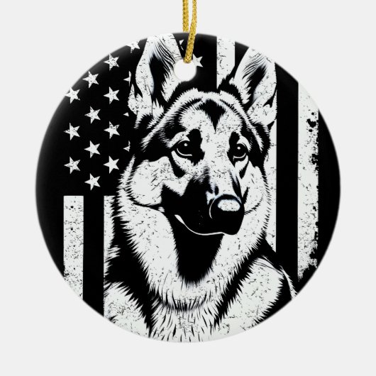 Duitse herdershond VS Amerikaanse vlag 4 juli Keramisch Ornament (Voorkant)